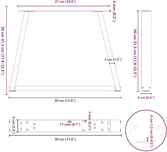 vidaXL Metallic Furniture Leg 2 Pieces Suitable for Table / Coffee Table / Office 30x30cm Brown