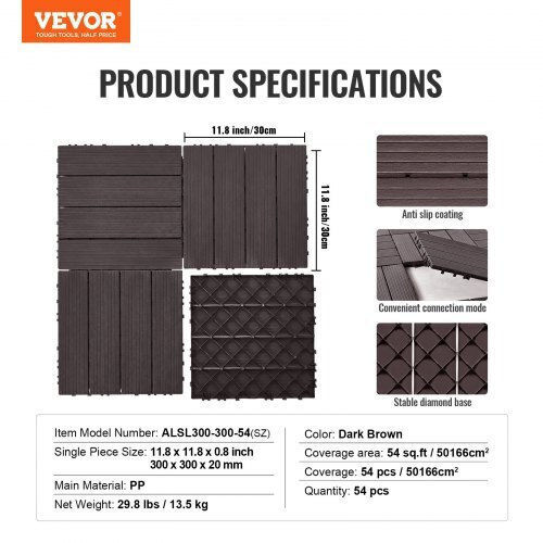 Vevor Placă pentru Podea de Grădină 30.48x30.48buc 54buc