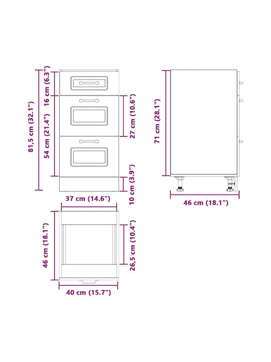 Kalmar Comodă de Bucătărie de Podea Negru 31.5x46x81.5buc