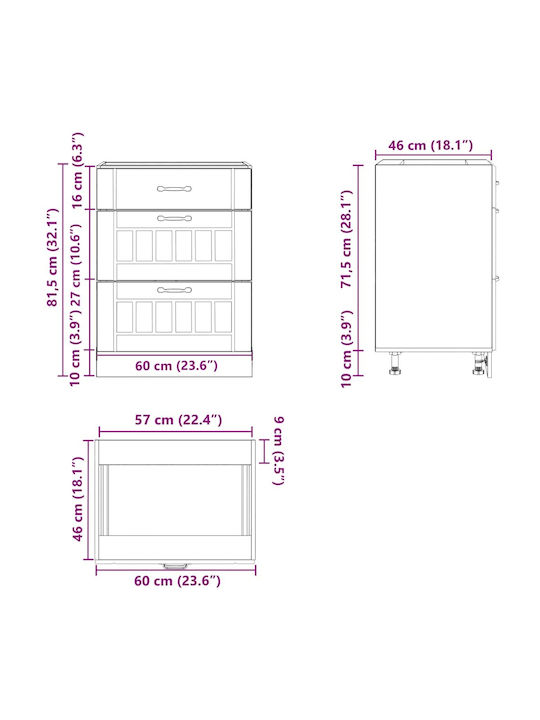 Lucca Kitchen Floor Drawer Unit Concrete Grey 60x46x81.5pcs