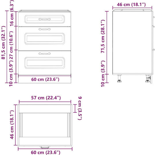 Kalmar Kitchen Floor Drawer Unit Gray 60x46x81.5pcs