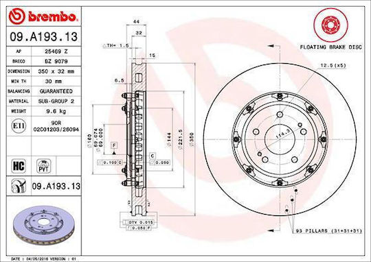Mitsubishi Lancer Sedan Cy Z A Brembo Brake Disc 09a19313