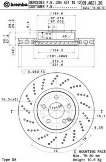 Mercedes-benz C-class W204 Brake Disc Brembo 09a62131