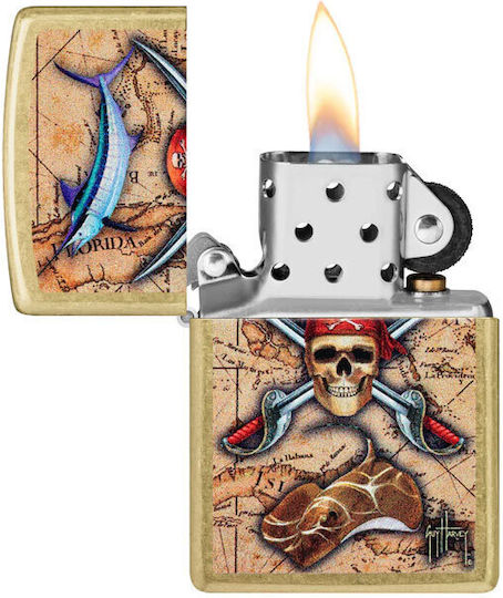 Zippo Guy Harvey Αντιανεμικός Αναπτήρας Φλόγας σε Χρυσό χρώμα