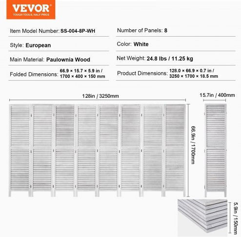 Vevor Διακοσμητικό Παραβάν Ξύλινο 325x170cm