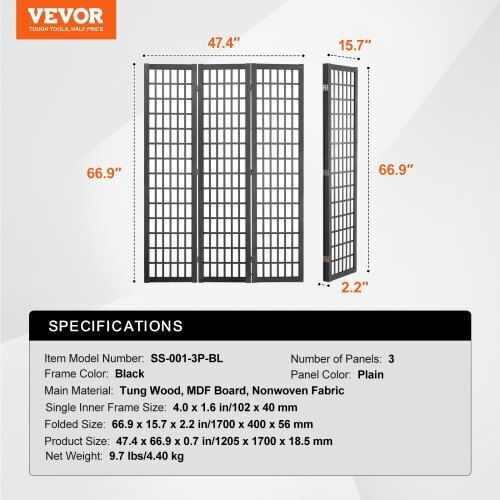 Vevor Декоративен Параван Дървен 120.5x170см