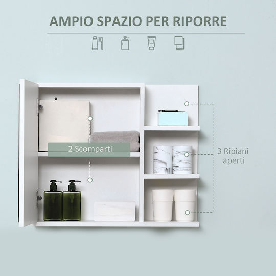 Kleankin Bathroom Mirror made of Particle Board with Shelf & Cabinet 60x18cm White