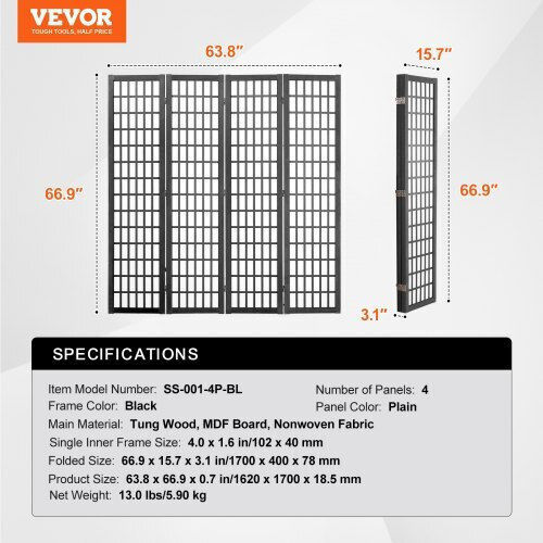 Vevor Διακοσμητικό Παραβάν Ξύλινο 162x170cm
