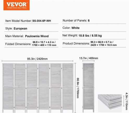 Vevor Διακοσμητικό Παραβάν Ξύλινο 242x170cm