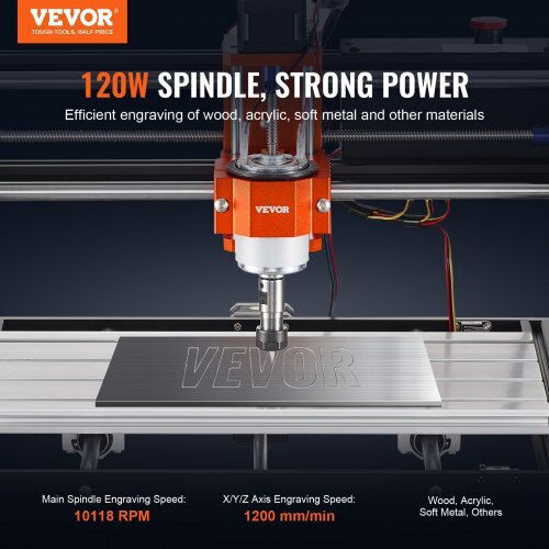 Vevor CNC Router Machine 300x200x72mm 120w 3 Axes Grbl 1200rpm Offline Controller Wood Acrylic MDF PVC Plastic Foam Skdkj3020cmurz4twv2