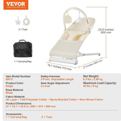 Vevor Χειροκίνητο Relax Μωρού Μπεζ για Παιδί έως 9kg