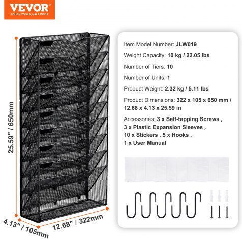 Vevor Wandregal Mesh 1 Stück 10 Fächer Büro Schule Wjbgjhswjsws0oid1v0