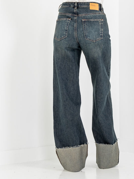 High Waist Women's Jean Trousers in Regular Fit Dark Blue