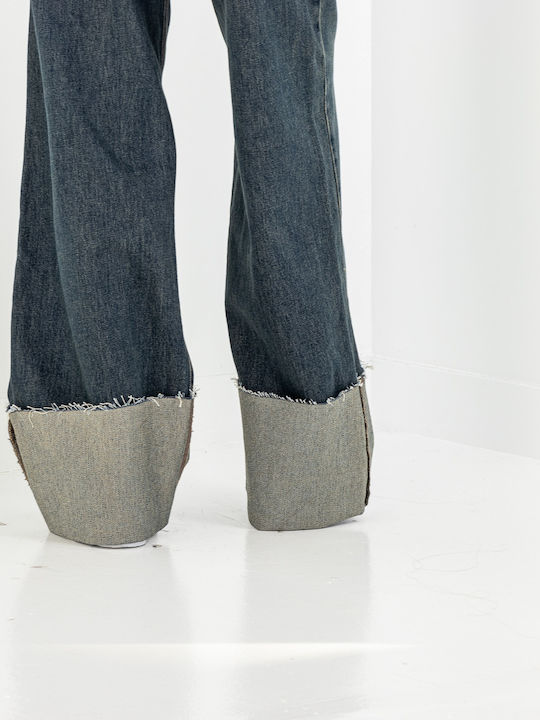 High Waist Women's Jean Trousers in Regular Fit Dark Blue