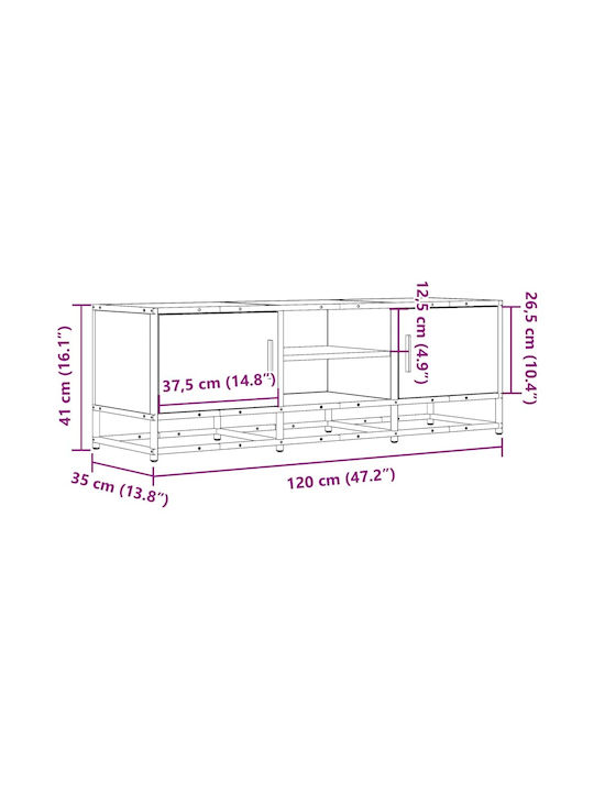 TV-Ständer aus Metall & Rauch Eichenholz M120xT35xH41cm