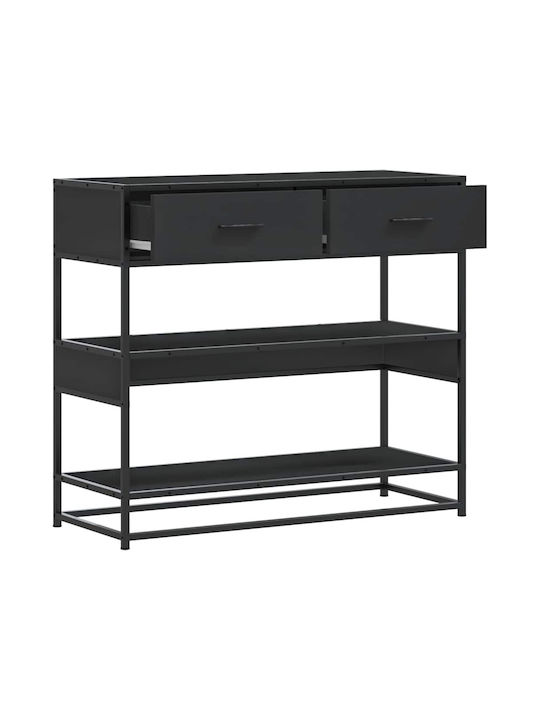 Console Table Wood & Metal Black Velvet-Black Metal L90xW35xH80cm
