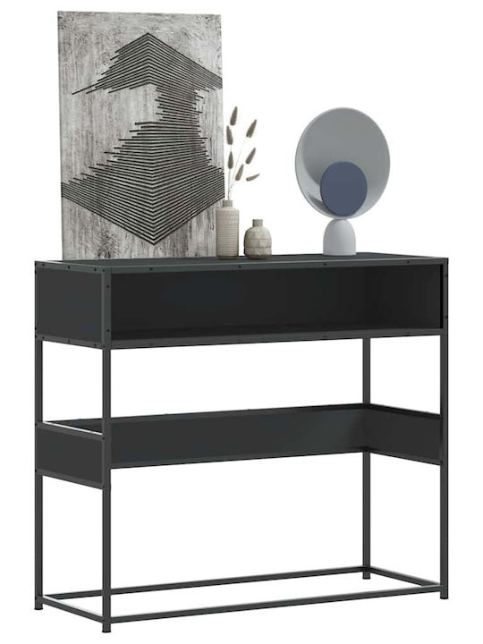 Console Table Wood & Metal Black Velvet-Black Metal L90xW35xH80cm