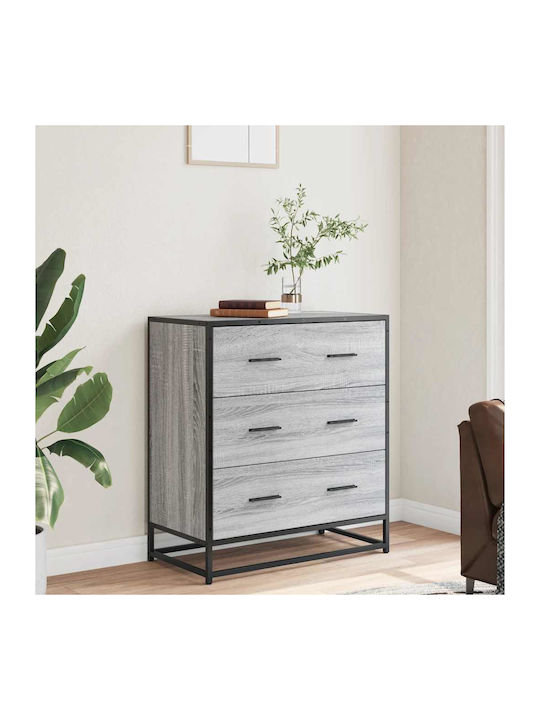 Wooden & Metallic Chest of Drawers Grey Sonoma 68x35x76cm