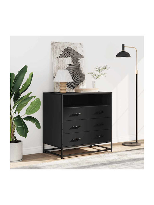 Wooden & Metallic Chest of Drawers Black 70x41x70cm