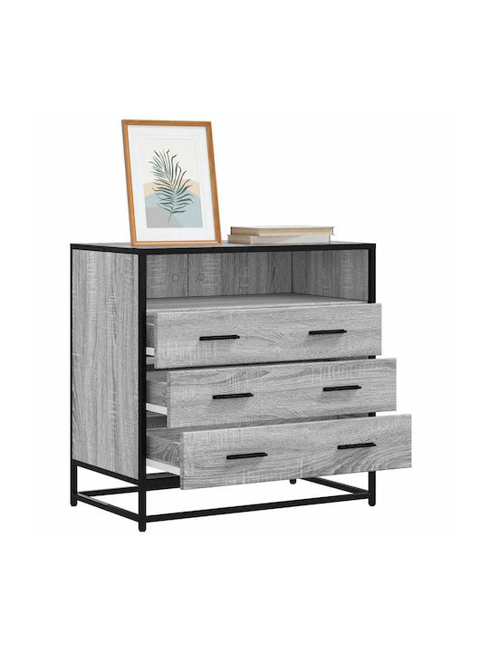 Wooden & Metallic Chest of Drawers Grey Sonoma 70x41x70cm