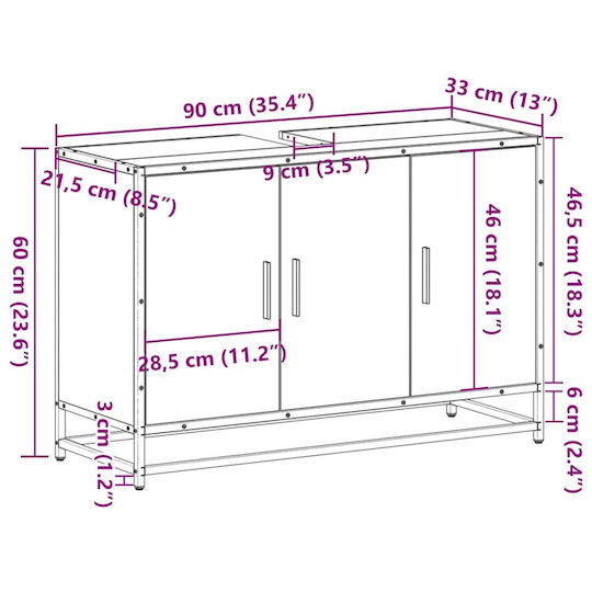 vidaXL Πάγκος χωρίς Νιπτήρα Μ90xΒ33xΥ60cm Καφέ Δρυς