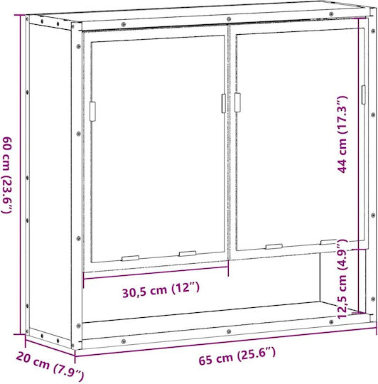 vidaXL Badezimmerspiegel aus Metall mit Schrank 65x20cm Braun