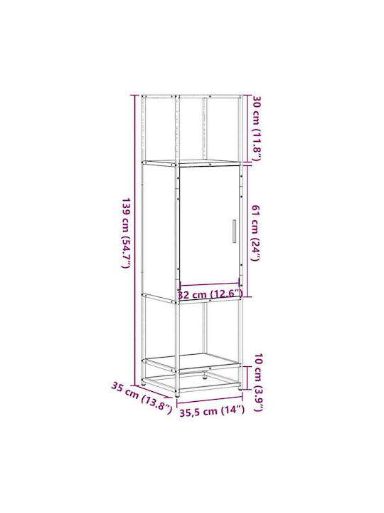 Cabinet Storage Made of Metal & Wood L35.5xW35xH139cm