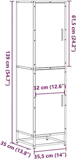 Cabinet Storage Made of Metal & Wood L35.5xW35xH139cm