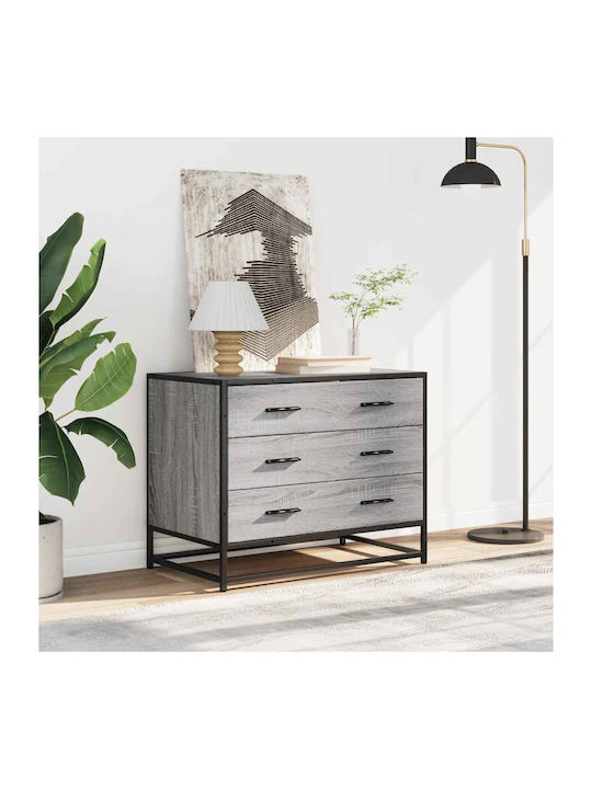 Wooden & Metallic Chest of Drawers Grey Sonoma 70x41x56cm