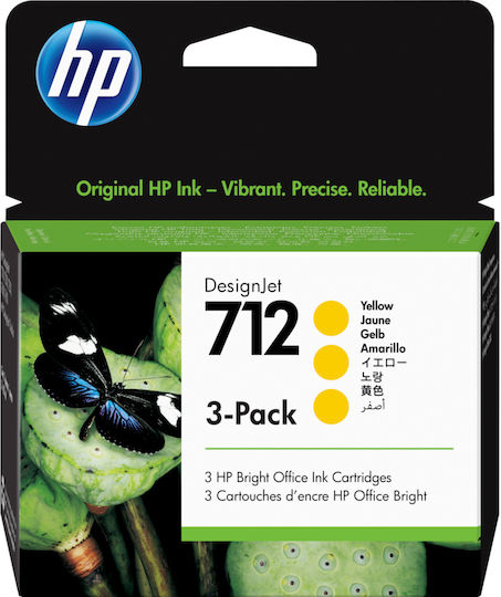 HP 712 Original Pack of 3 InkJet Printer Inks Yellow (3ED79A)
