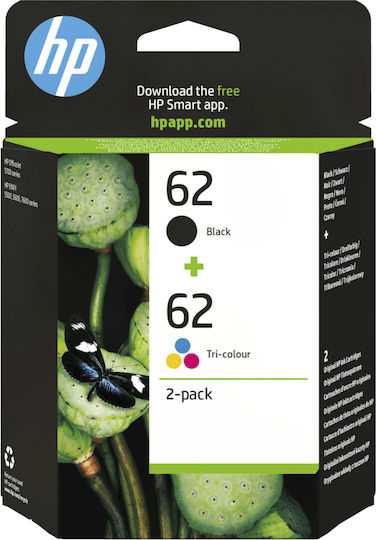 HP 62 Original Pack of 2 InkJet Printer Inks Multiple (Color) / Black (N9J71AE)
