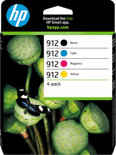 HP 912 Γνήσιο Πακέτο 4 Μελανιών Εκτυπωτή InkJet Κίτρινο / Κυανό / Ματζέντα / Μαύρο (6ZC74AE)