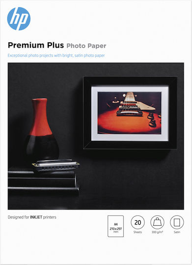 HP Premium Plus Semi Gloss Photo Paper A4 (21x30) 300gr/m² for Printers Inkjet 20 Sheets