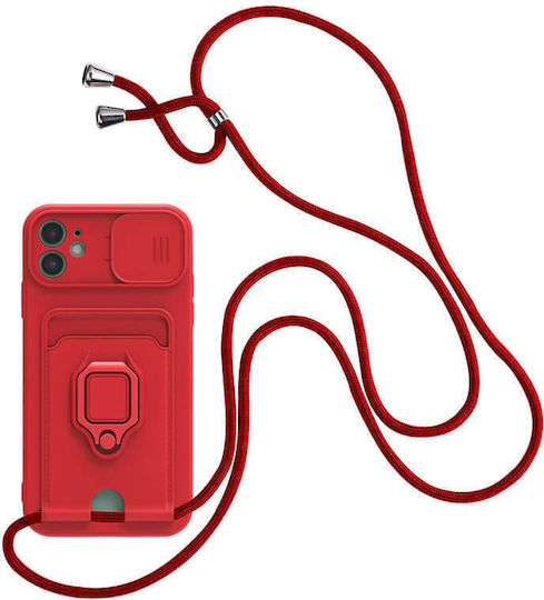 Bodycell Multifunction Back Cover Plastic with Strap and Card Slot Red (Galaxy A21s)