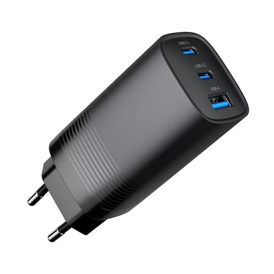 Gembird Wireless Charger GaN With USB-A Port And 2 USB-C Ports 65W Power Delivery Black (TA-UC-PDQC65-01-BK)