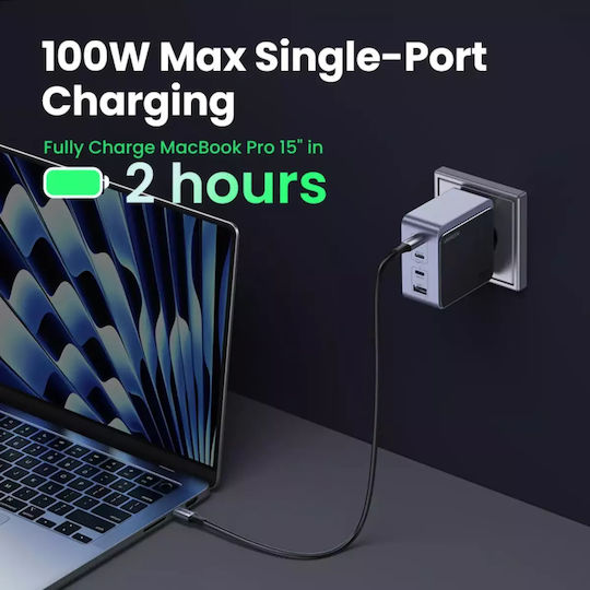 Ugreen Φορτιστής Χωρίς Καλώδιο GaN με Θύρα USB-A και 3 Θύρες USB-C 100W Power Delivery / Quick Charge 4.0 Γκρι (X565)