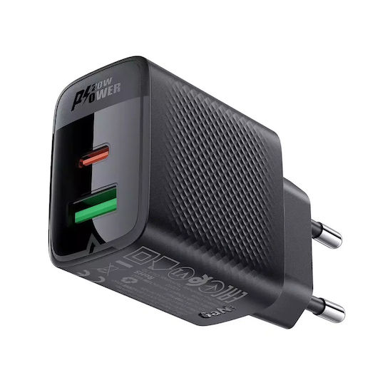 Acefast Φορτιστής Χωρίς Καλώδιο GaN με Θύρα USB-A και Θύρα USB-C 20W Power Delivery Μαύρος (A78)
