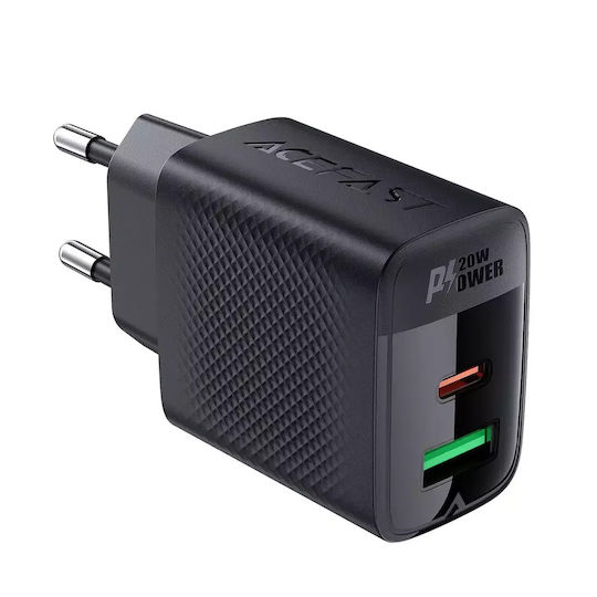 Acefast Φορτιστής Χωρίς Καλώδιο GaN με Θύρα USB-A και Θύρα USB-C 20W Power Delivery Μαύρος (A78)