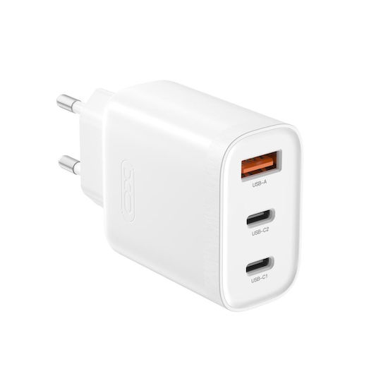 XO Charger with USB-A Port and 2 USB-C Ports and Cable USB-C - USB-C 45W Power Delivery / Quick Charge 3.0 Whites (L117)