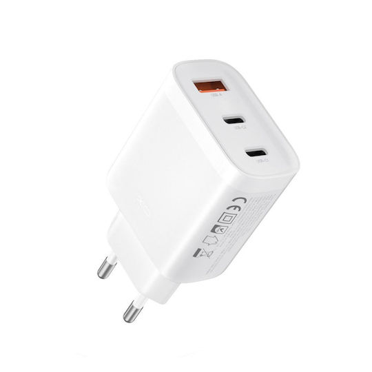 XO Φορτιστής Χωρίς Καλώδιο με Θύρα USB-A και 2 Θύρες USB-C 45W Power Delivery / Quick Charge 3.0 Λευκός (L117)