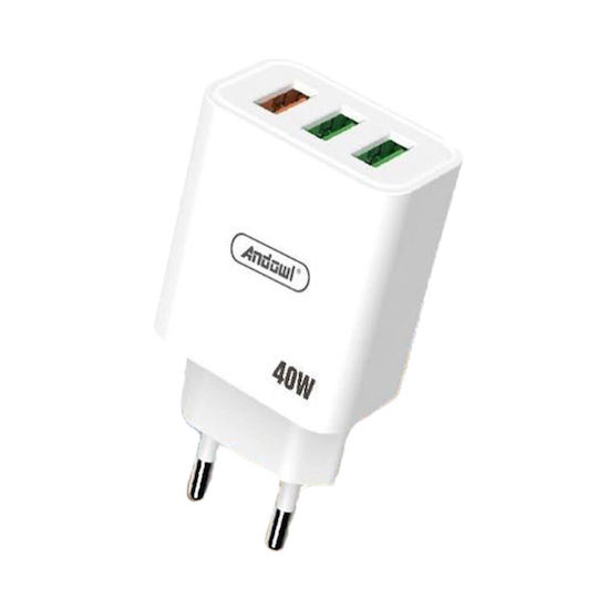 Andowl Charger Without Cable with 3 USB-A Ports 40W Whites (Q-CD696)