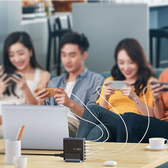 Tech-Protect Βάση Φόρτισης GaN με 2 Θύρες USB-A και 4 Θύρες USB-C 80W Power Delivery / Quick Charge 3.0 σε Μαύρο χρώμα