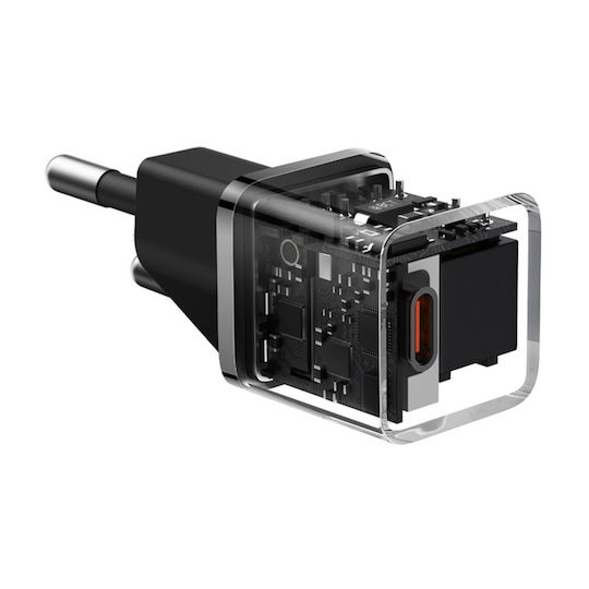 Baseus Ladegerät GaN mit USB-C Anschluss und Kabel USB-C - USB-C 20W Stromlieferung Schwarzs (Gan5)