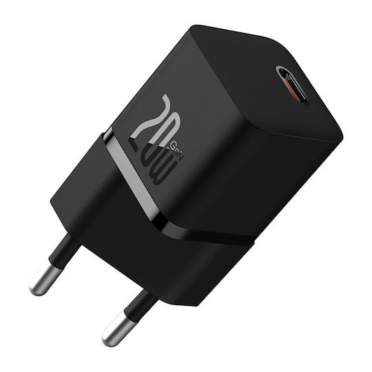 Baseus Ladegerät GaN mit USB-C Anschluss und Kabel USB-C - USB-C 20W Stromlieferung Schwarzs (Gan5)