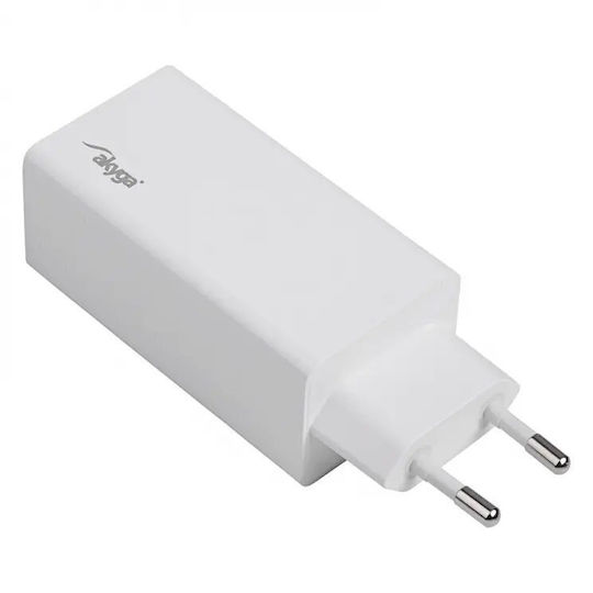 Akyga Mobile Phone Charger Without Cable with USB-A and USB-C Output Ports 100W Power Delivery White