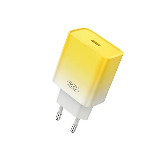 XO Mobile Phone Charger with USB-C Port and USB-C Cable 30W Power Delivery Yellow-White