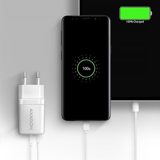 Axagon Charger Without Cable with USB-A Port and USB-C Port 20W Power Delivery / Quick Charge 2.0 / Quick Charge 3.0 / Quick Charge 4+ Whites (ΑCU-ΡQ20W)