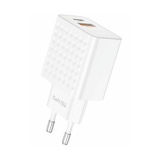 Foneng Φορτιστής Χωρίς Καλώδιο GaN με Θύρα USB-A και Θύρα USB-C 20W Power Delivery / Quick Charge 3.0 Λευκός (EU42)