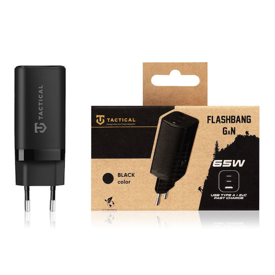 Tactical Φορτιστής Χωρίς Καλώδιο GaN με Θύρα USB-A και 2 Θύρες USB-C 65W Power Delivery / Quick Charge 3.0 Μαύρος (FlashBang)
