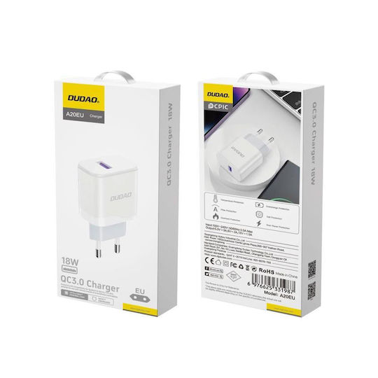 Dudao Încărcător Fără Cablu cu Port USB-A 18W Albς (A20EU)